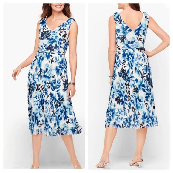 Talbots Plus 16WP NWT Blue Floral Watercolor Blooms Pleated Midi Dress Romantic - Picture 12 of 12
